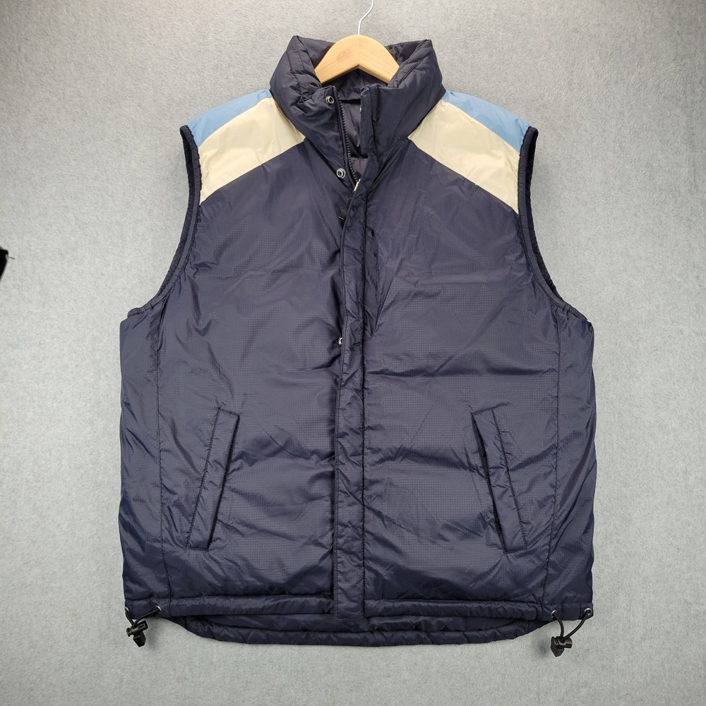 Gap Down Quilted Reversible Puffer Vest Mens L Jacket Pockets Navy Nylon Acrylic